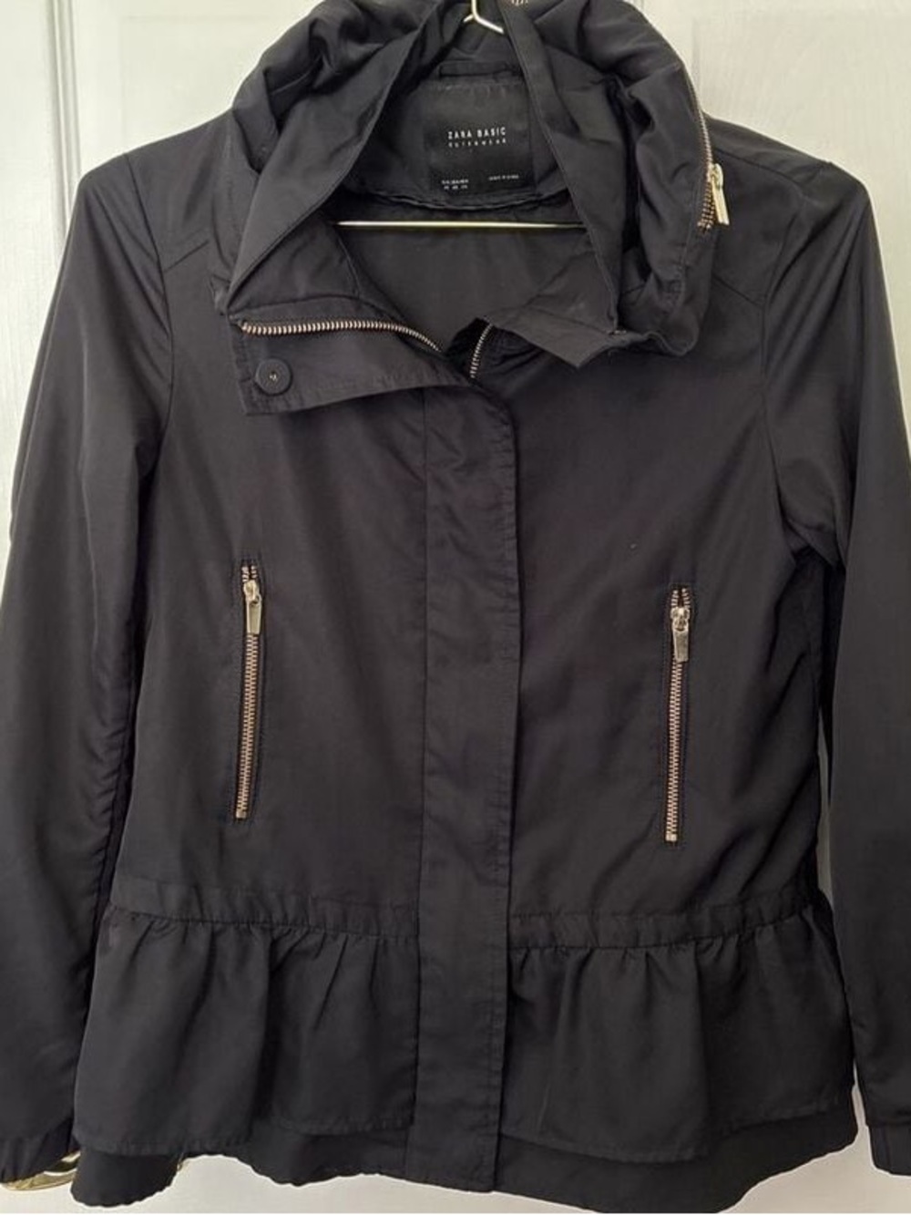 Zara Navy Utility Hooded Jacket with Gold Zippers
